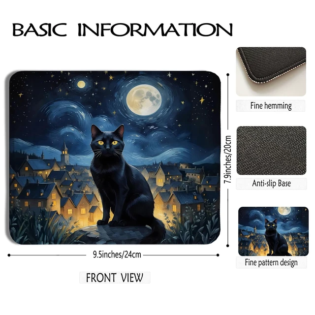 Alt view image 2 of 6 - Starry Night Black Cat Mouse Pad, Black Cat Lover Mom Lady Gifts, Witchy Mystical Celestial Moonlit Kitten Mousepad for Computers Laptop Home Office Dorm Desk Accessories, 7.9x9.5 Inch