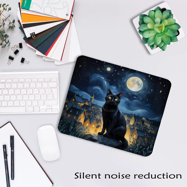 Alt view image 5 of 6 - Starry Night Black Cat Mouse Pad, Black Cat Lover Mom Lady Gifts, Witchy Mystical Celestial Moonlit Kitten Mousepad for Computers Laptop Home Office Dorm Desk Accessories, 7.9x9.5 Inch