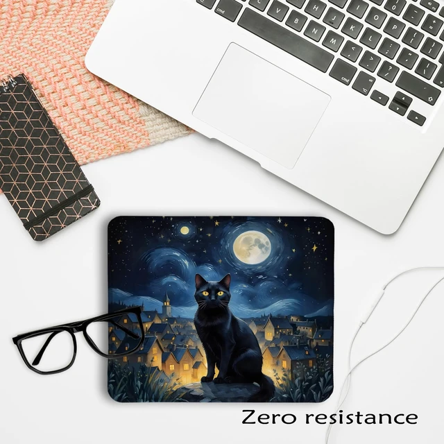 Alt view image 6 of 6 - Starry Night Black Cat Mouse Pad, Black Cat Lover Mom Lady Gifts, Witchy Mystical Celestial Moonlit Kitten Mousepad for Computers Laptop Home Office Dorm Desk Accessories, 7.9x9.5 Inch