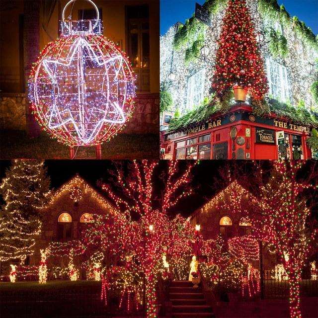 Alt view image 2 of 7 - 300 LED Christmas Lights, Extra Long 98.5FT Xmas String Lights Outdoor Indoor, 8 Lighting Modes, Plug in Waterproof Fairy Lights for Wedding Party Bedroom Decorations (Red & Green)