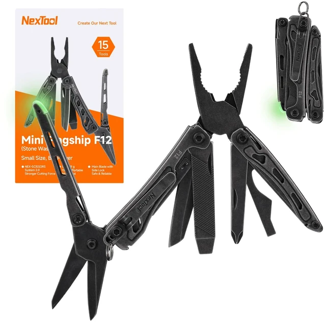 Main image of Mini Flagship F12 Keychain Multitool, Fifth Pocket Tools (Dark) 15-in-1 Multi Tool, 80Cr14Mov Steel, Serrated Scissors, Thicken Pliers, Safety Lock Knife and File for EDC, Outdoor, DIY