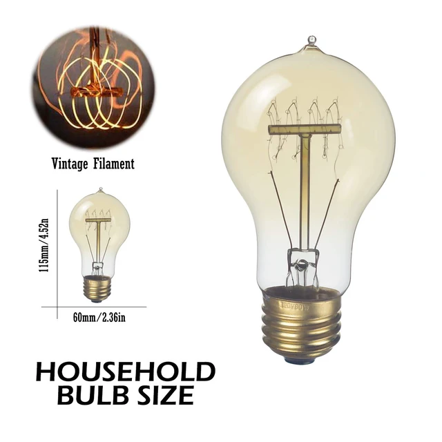 Alt view image 2 of 7 - 6-Pack Edison Light Bulb 60 Watt Dimmable A19 Vintage Warm Bulb Antique Vintage Old Fashioned E26 Incandescent Light Bulbs, Amber 2200K Warm White, 110V 230LM Edison Bulbs for Bedroom&Cafe
