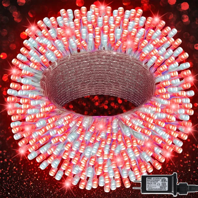 Main image of 300 LED Valentines Lights, Extra Long 98.5FT Christmas String Lights Outdoor Indoor, 8 Lighting Mode, Plug in Waterproof Fairy Light for Wedding Party Bedroom Garden Decorations (Red & White)