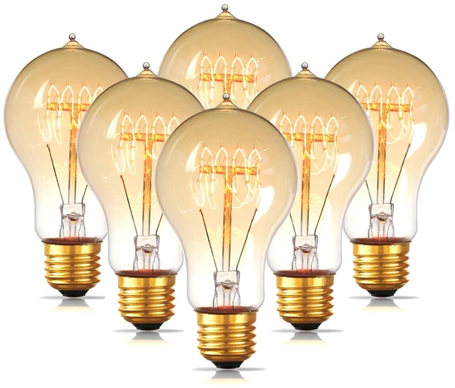 Main image of 6-Pack Edison Light Bulb 60 Watt Dimmable A19 Vintage Warm Bulb Antique Vintage Old Fashioned E26 Incandescent Light Bulbs, Amber 2200K Warm White, 110V 230LM Edison Bulbs for Bedroom&Cafe