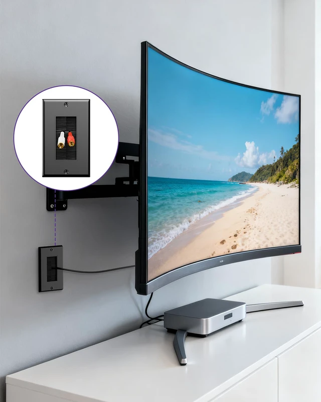 Alt view image 2 of 7 - Single Gang Brush Wall Plate Low Voltage Cable Pass Through Black, 5PK Routes HDMI, Coax, Speaker, Network Cables, behind Wall Mount TV