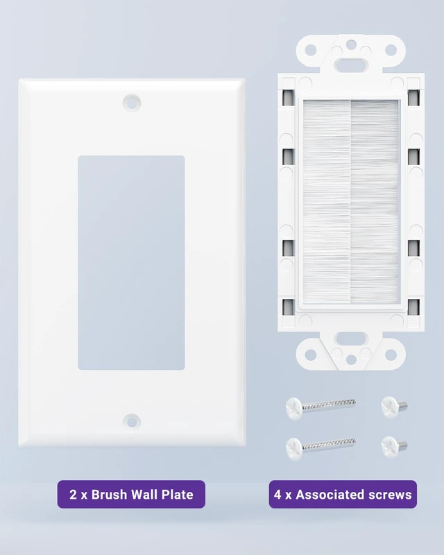 Alt view image 4 of 6 - Single Gang Brush Wall Plate Low Voltage Cable Pass Through White, 5PK Routes HDMI, Coax, Speaker, Network Cables, behind Wall Mount TV