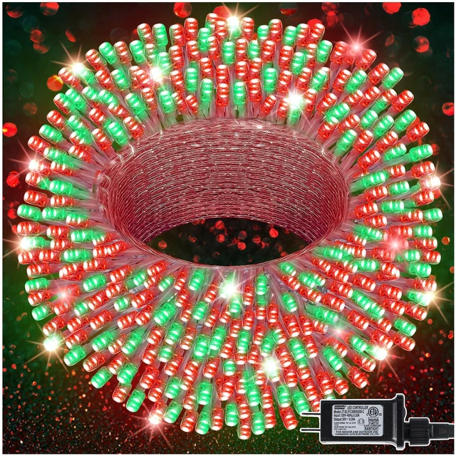 Main image of 300 LED Christmas Lights, Extra Long 98.5FT Xmas String Lights Outdoor Indoor, 8 Lighting Modes, Plug in Waterproof Fairy Lights for Wedding Party Bedroom Decorations (Red & Green)
