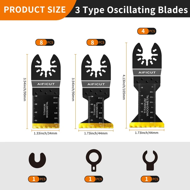 Alt view image 2 of 6 - 20 PCS Titanium Oscillating Saw Blades,Universal Multitool Blades for Metal Nails Hard Material and Wood Plastic,Multi Tool Blades Kits Fit Dewalt Bosch Milwaukee Ryobi
