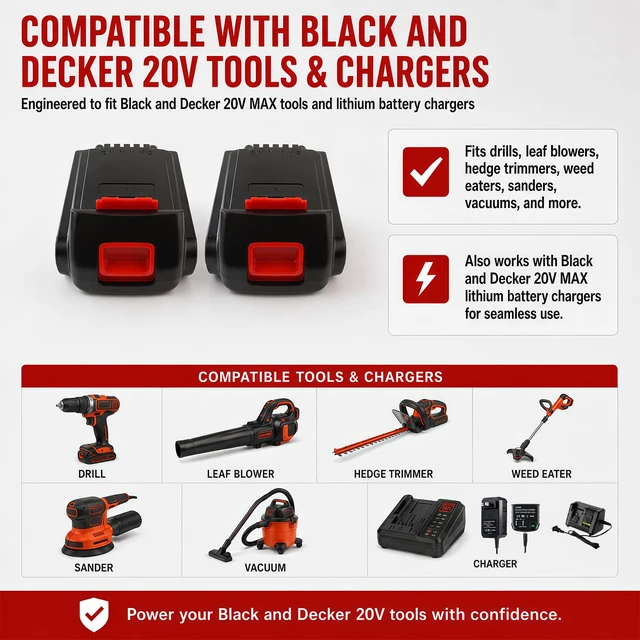 Alt view image 3 of 7 - 20V 4.0Ah Battery for Black and Decker Lithium-Max Tools 2-Pack High-Capacity Replacement Lithium-Ion Battery, Compatible with LBXR20 LBXR2020 LBX20 LBXR2520 LB2X4020 LB2XR20