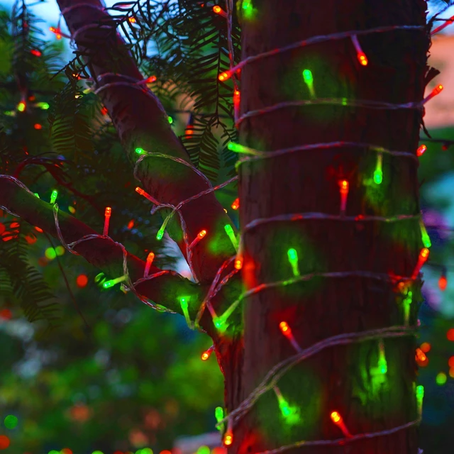 Alt view image 4 of 7 - 300 LED Christmas Lights, Extra Long 98.5FT Xmas String Lights Outdoor Indoor, 8 Lighting Modes, Plug in Waterproof Fairy Lights for Wedding Party Bedroom Decorations (Red & Green)