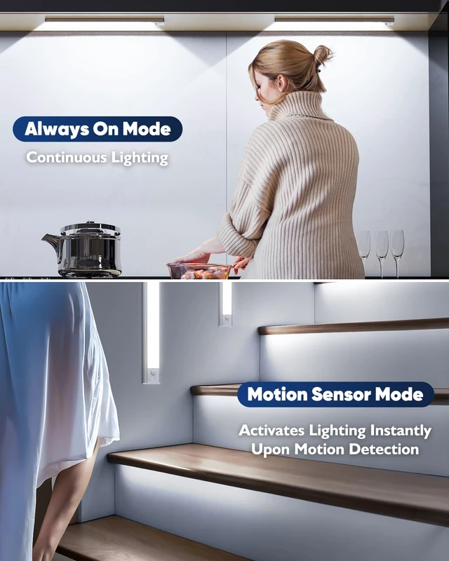 Alt view image 4 of 6 - Under Cabinet Lights, 14'' LED Rechargeable Battery Operated Motion Activated Night Light Indoor, 3200mAh Magnetic Dimmable Closet Lights, 6500K Wireless Under Counter Light for Kitchen, Stair, 3 Pack
