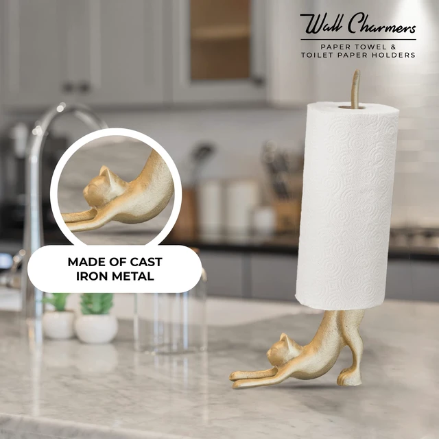 Alt view image 2 of 7 - Gold Paper Towel Holder, Metal Toilet or Kitchen Paper Holder for Floor or Countertop, Gold Cat