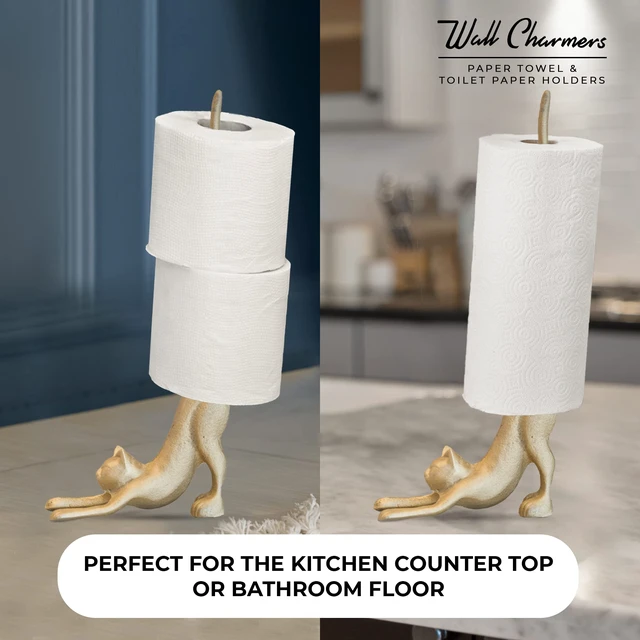 Alt view image 3 of 7 - Gold Paper Towel Holder, Metal Toilet or Kitchen Paper Holder for Floor or Countertop, Gold Cat