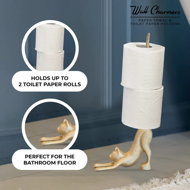 Alt view image 5 of 7 - Gold Paper Towel Holder, Metal Toilet or Kitchen Paper Holder for Floor or Countertop, Gold Cat