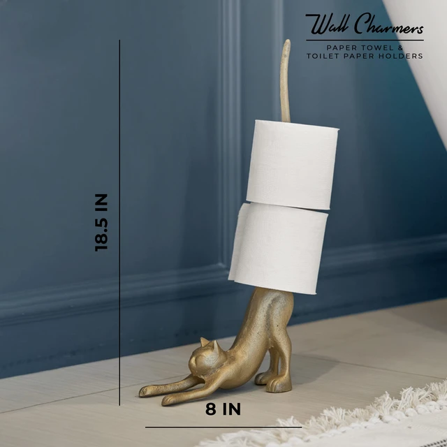 Alt view image 6 of 7 - Gold Paper Towel Holder, Metal Toilet or Kitchen Paper Holder for Floor or Countertop, Gold Cat