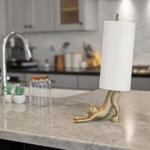 Alt view image 7 of 7 - Gold Paper Towel Holder, Metal Toilet or Kitchen Paper Holder for Floor or Countertop, Gold Cat