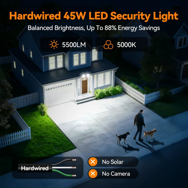 Alt view image 2 of 7 - 45W 5500LM Outdoor Flood Lights, Dual Head Wall Switch Controlled LED Exterior Flood Light, 5000K Daylight, IP65 Waterproof Hardwired Security Light for Outside Garage Yard (Black)