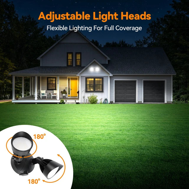 Alt view image 5 of 7 - 45W 5500LM Outdoor Flood Lights, Dual Head Wall Switch Controlled LED Exterior Flood Light, 5000K Daylight, IP65 Waterproof Hardwired Security Light for Outside Garage Yard (Black)