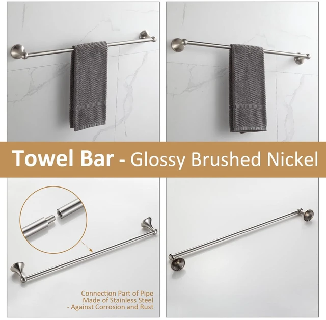 Alt view image 4 of 7 - Bathroom Accessories Set, Glossy Stain Nickel Expandable Towel Bar 4-Piece Bathroom Accessory Set Wall Mounted Towel Ring Robe Hook Toilet Paper Holder Towel Holder