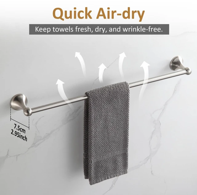 Alt view image 3 of 7 - Bathroom Accessories Set, Glossy Stain Nickel Expandable Towel Bar 4-Piece Bathroom Accessory Set Wall Mounted Towel Ring Robe Hook Toilet Paper Holder Towel Holder