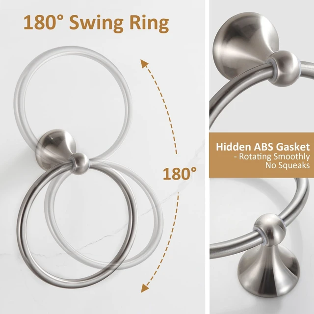 Alt view image 6 of 7 - Bathroom Accessories Set, Glossy Stain Nickel Expandable Towel Bar 4-Piece Bathroom Accessory Set Wall Mounted Towel Ring Robe Hook Toilet Paper Holder Towel Holder