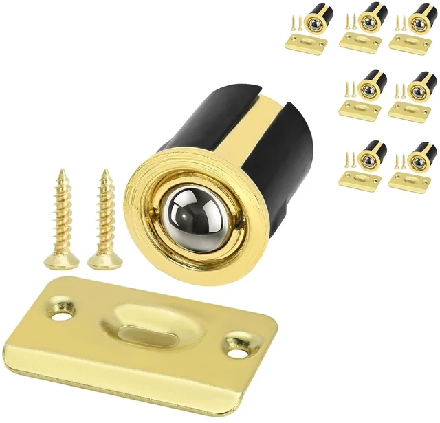 Main image of 8 Pack Drive in Ball Catch with Strike Plate for Closet Doors, Bright Brass, 13/16 Inch x 1-1/8 Inchs,Die-cast, Adjustable Tension Ball