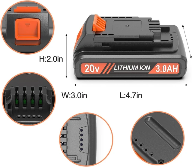 Alt view image 6 of 7 - 2 Packs Extended Capacity 3.0Ah 20v Battery Replacement for Black and Decker 20 Volt Max Lithium Battery LBXR20, Compatible with Black and Decker 20v Cordless Power Tools and Charger