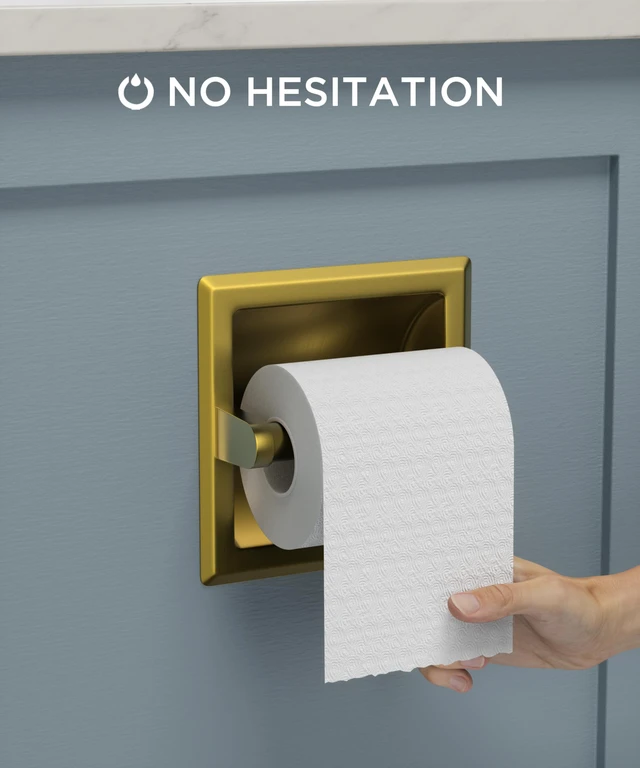 Alt view image 2 of 7 - Recessed Toilet Paper Holder for Mega Rolls, Brushed Gold Stainless Steel Tissue Roll Holder Wall Mount for Bathroom Space-Saving Design, in Wall Toilet Paper Dispenser Insert