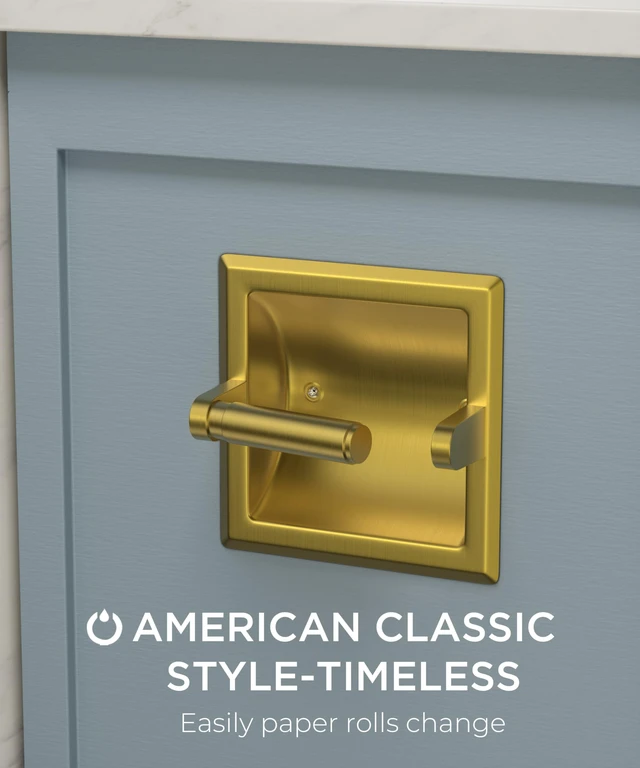 Alt view image 3 of 7 - Recessed Toilet Paper Holder for Mega Rolls, Brushed Gold Stainless Steel Tissue Roll Holder Wall Mount for Bathroom Space-Saving Design, in Wall Toilet Paper Dispenser Insert