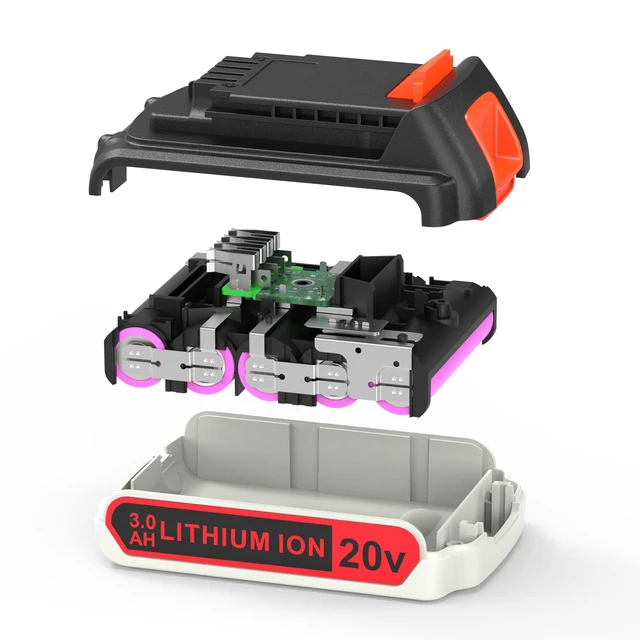 Alt view image 2 of 7 - 2 Pack Extended Capacity 3.0Ah 20v Battery Replacement for Black and Decker 20 Volt Max Lithium Battery LBXR20, Compatible with All Black and Decker 20v Cordless Power Tools and Charger