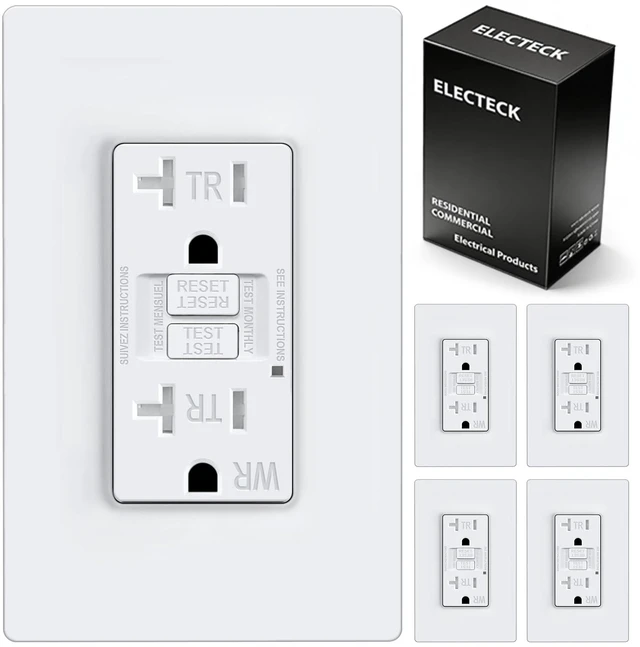 Main image of 5 Pack 20A GFCI Outlets, WR Self-Test GFI Receptacle, UL Listed Slim Design, Outdoor 20 Amp GFI Receptacles, Ground Fault Circuit Interrupter, Screwless Wallplate Included, White