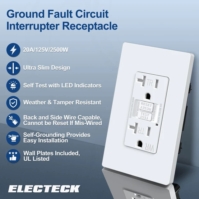 Alt view image 2 of 7 - 5 Pack 20A GFCI Outlets, WR Self-Test GFI Receptacle, UL Listed Slim Design, Outdoor 20 Amp GFI Receptacles, Ground Fault Circuit Interrupter, Screwless Wallplate Included, White