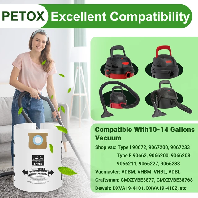 Alt view image 2 of 7 - 10-14 Gallon Vacuum Bag Replacement for 90662 Shop Vac Bags 5 Pack Vacuum Filter Bags Replacement for Type F 90662 9066200 9066233 and Type I 90672 9067200 9067233