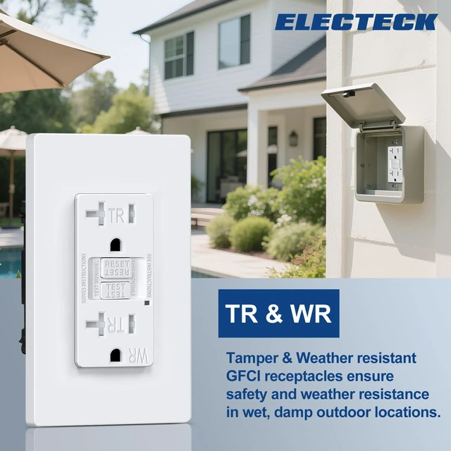 Alt view image 6 of 7 - 5 Pack 20A GFCI Outlets, WR Self-Test GFI Receptacle, UL Listed Slim Design, Outdoor 20 Amp GFI Receptacles, Ground Fault Circuit Interrupter, Screwless Wallplate Included, White