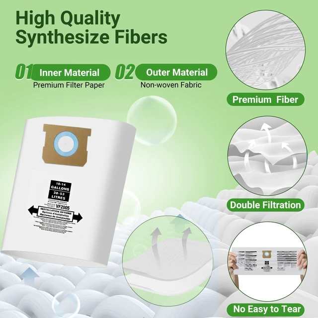 Alt view image 3 of 7 - 10-14 Gallon Vacuum Bag Replacement for 90662 Shop Vac Bags 5 Pack Vacuum Filter Bags Replacement for Type F 90662 9066200 9066233 and Type I 90672 9067200 9067233