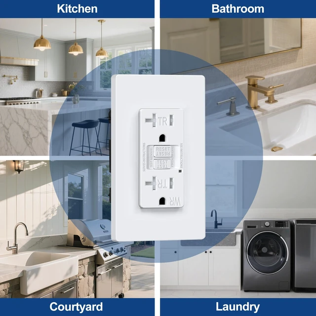 Alt view image 5 of 7 - 5 Pack 20A GFCI Outlets, WR Self-Test GFI Receptacle, UL Listed Slim Design, Outdoor 20 Amp GFI Receptacles, Ground Fault Circuit Interrupter, Screwless Wallplate Included, White