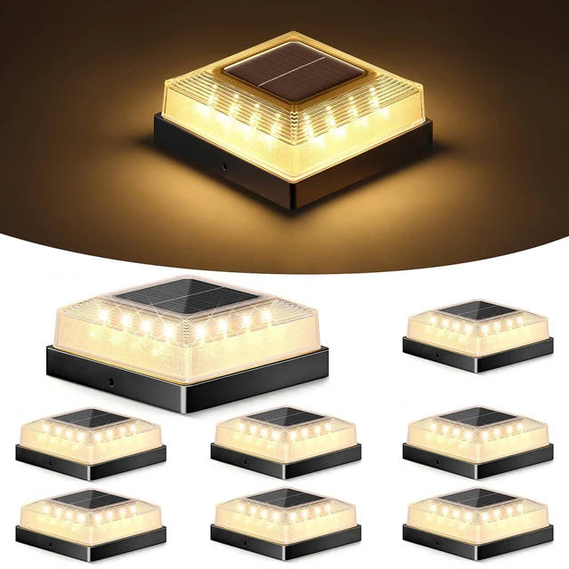 Main image of 3.5x3.5 4x4 Solar Post Cap Light Outdoor 8-Pack Black 3 Lighting Modes, IP65 Waterproof, for Wooden/Vinyl Posts, Outdoor, for Garden, Patio, Fence, Deck