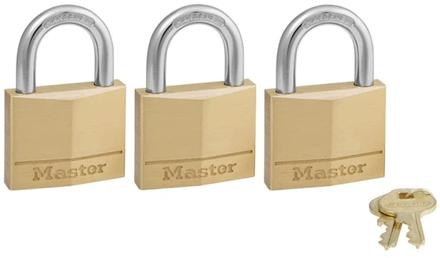 Main image of 140TRI Solid Brass Padlock with Key, 3 Pack
