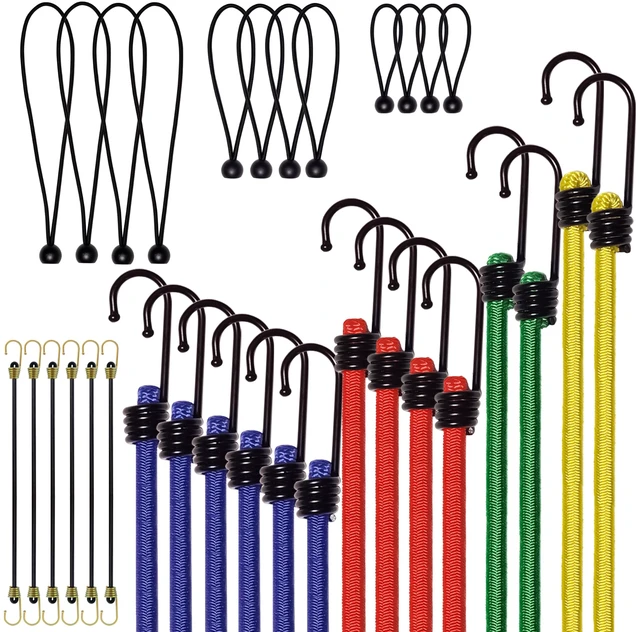 Main image of Bungee Cords with Hooks, Heavy Duty Assorted Set, 32PCS 18", 24", 32", 40" Bungee Cords, Mini & Ball Bungees for Tarp, Tent, Truck, Outdoor. UV Resistant