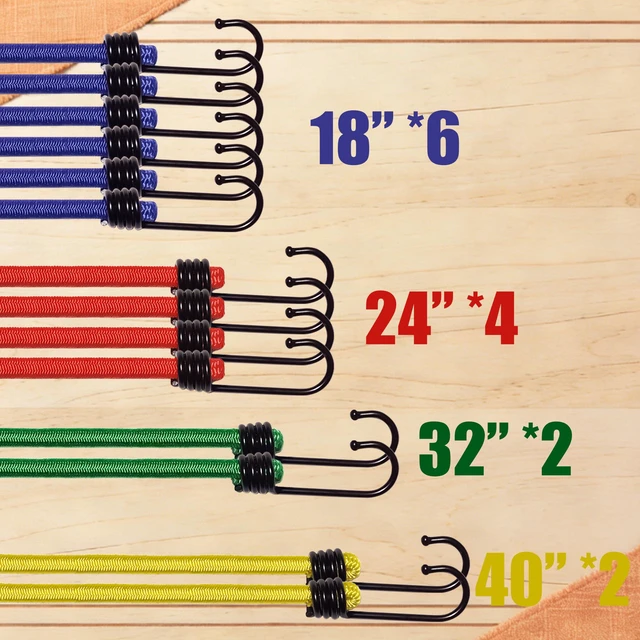 Alt view image 2 of 5 - Bungee Cords with Hooks, Heavy Duty Assorted Set, 32PCS 18", 24", 32", 40" Bungee Cords, Mini & Ball Bungees for Tarp, Tent, Truck, Outdoor. UV Resistant