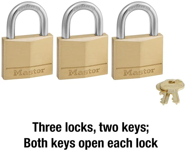 Alt view image 4 of 7 - 140TRI Solid Brass Padlock with Key, 3 Pack