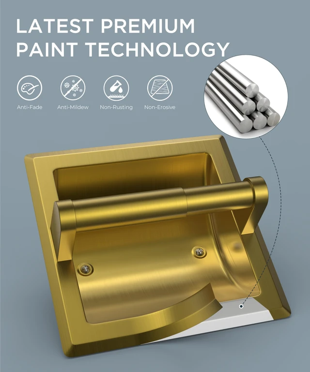 Alt view image 5 of 7 - Recessed Toilet Paper Holder for Mega Rolls, Brushed Gold Stainless Steel Tissue Roll Holder Wall Mount for Bathroom Space-Saving Design, in Wall Toilet Paper Dispenser Insert