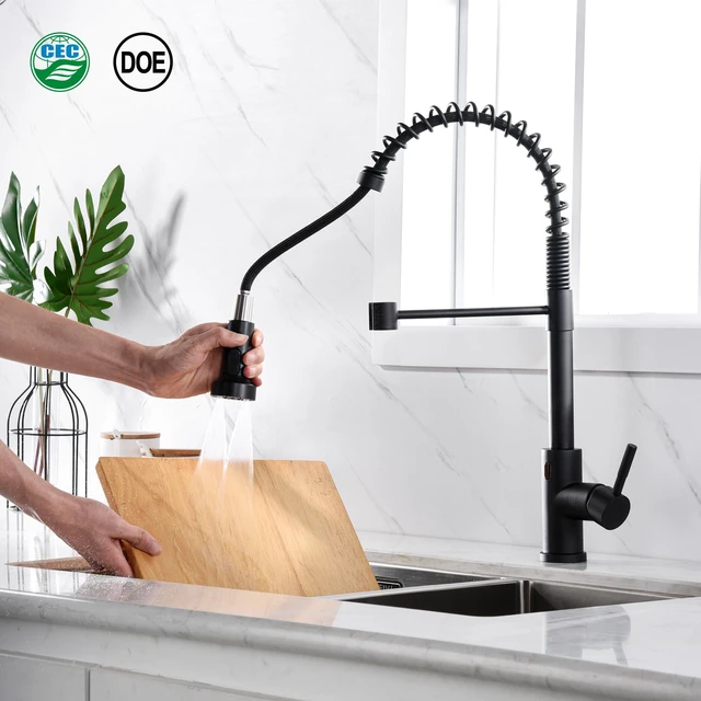Alt view image 2 of 7 - Kitchen Faucet Head Replacement Black, with 15 Adapters Plastic Pull Down Faucet Spray Head, 3 Modes Pull Out Kitchen Sink Sprayer Nozzle, Matte Black