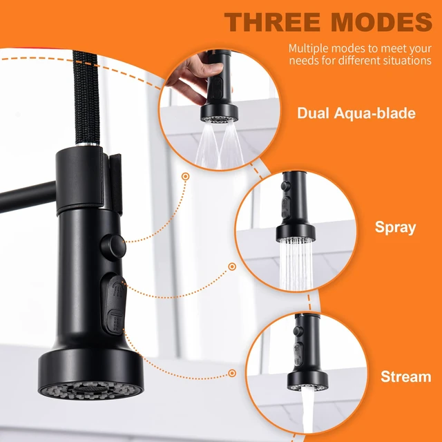 Alt view image 3 of 7 - Kitchen Faucet Head Replacement Black, with 15 Adapters Plastic Pull Down Faucet Spray Head, 3 Modes Pull Out Kitchen Sink Sprayer Nozzle, Matte Black