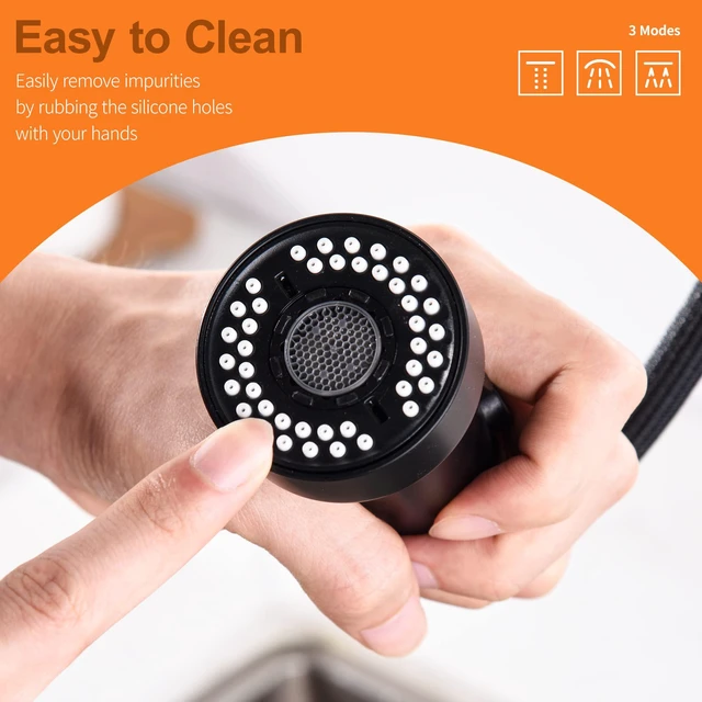 Alt view image 5 of 7 - Kitchen Faucet Head Replacement Black, with 15 Adapters Plastic Pull Down Faucet Spray Head, 3 Modes Pull Out Kitchen Sink Sprayer Nozzle, Matte Black
