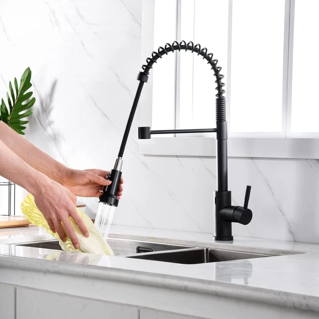 Alt view image 6 of 7 - Kitchen Faucet Head Replacement Black, with 15 Adapters Plastic Pull Down Faucet Spray Head, 3 Modes Pull Out Kitchen Sink Sprayer Nozzle, Matte Black