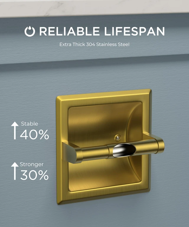 Alt view image 4 of 7 - Recessed Toilet Paper Holder for Mega Rolls, Brushed Gold Stainless Steel Tissue Roll Holder Wall Mount for Bathroom Space-Saving Design, in Wall Toilet Paper Dispenser Insert
