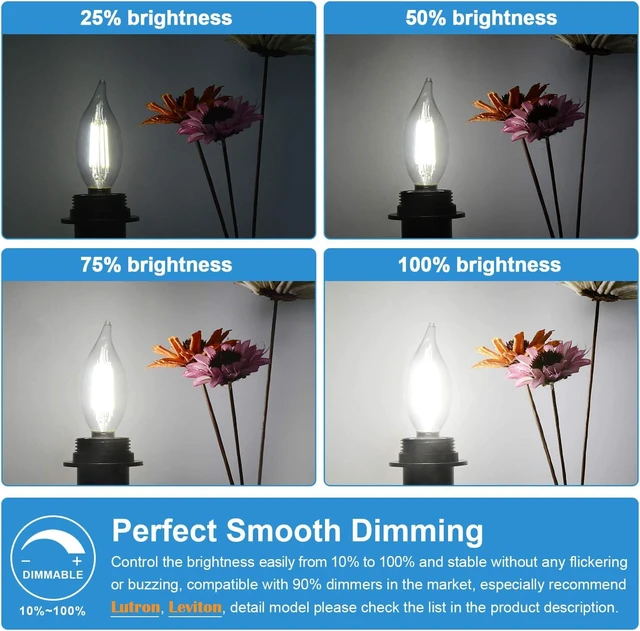 Alt view image 2 of 7 - Dimmable E12 Candelabra LED Bulbs, 60W Incandescent Equivalent, 5000K Daylight White, Clear Filament, 6W 600lm, CA11 Vintage Chandelier & Ceiling Fan Light Bulbs with Flame Tip, 24-Pack
