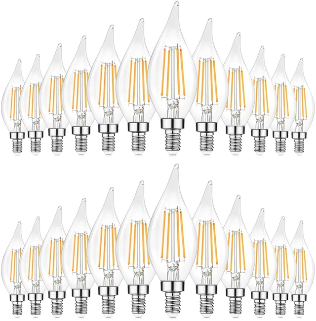 Main image of Dimmable E12 Candelabra LED Bulbs 60 Watt Incandescent Equivalent, 2700K Warm White, Clear LED Chandelier Light Bulbs 6W, 600lm, CA11 Vintage Ceiling Fan Light Bulbs with Flame Tip, 24-Pack