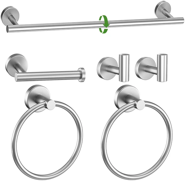 Main image of 6-Piece Towel Bar Set Brushed Nickel Bathroom Hardware Accessories Set Includes 23.6in Towel Bar 2 Round Towel Ring Stainless Steel Wall-Mounted